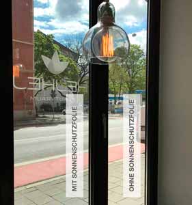 Transparente Sonnenschutzfolie / Hitzeschutzfolie für einen Beautyraum in  München